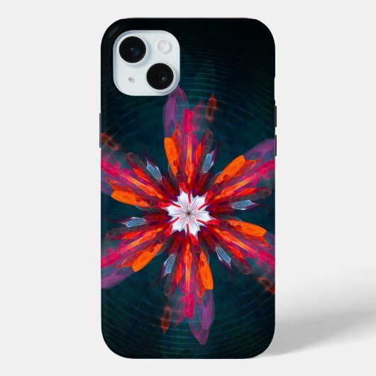 フローラル・マンダラ・フラワー オレンジ 赤 青 抽象的 Case-Mate iPhoneケース (裏面)
