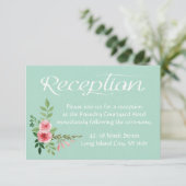 フローラル ミントグリーン 受付 ピンクの花 ウェディング 招待状 (スタンド正面)