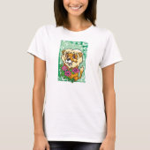 フローラル レオ ライオン, ピンクの花 Tシャツ (正面)