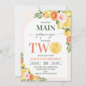 フローラル レモン オレンジ 私たちのメインスクイーズ 2歳の誕生日 招待状 (正面)
