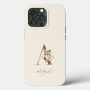 フローラル ローズゴールド モノグラム レター "A" アイボリー iPhone 13 PROケース