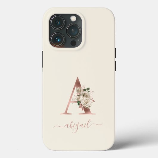 フローラル ローズゴールド モノグラム レター "A" アイボリー Case-Mate iPhoneケース (裏面)