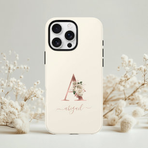 フローラル ローズゴールド モノグラム レター "A" アイボリー iPhone 13 PROケース