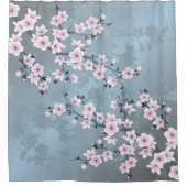 フローラル 桜 ピンクブルー シャワーカーテン (正面)