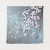 フローラル 桜 ピンクブルー タペストリー (正面(横))