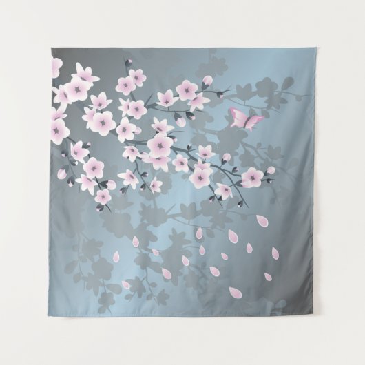 フローラル 桜 ピンクブルー タペストリー (正面)