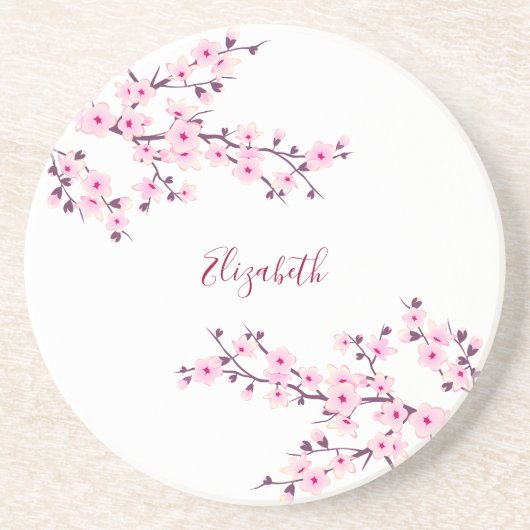 フローラル 桜 ピンク 白 モノグラム   コースター (正面)