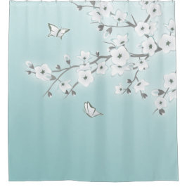 フローラル 桜 白 ミント シャワーカーテン