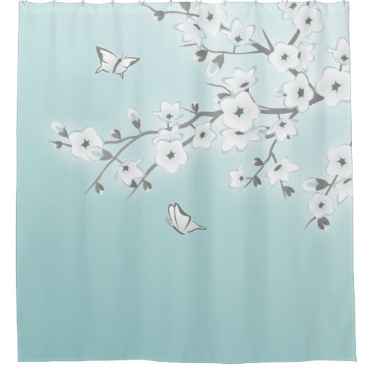 フローラル 桜 白 ミント シャワーカーテン (正面)