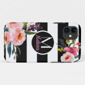 フローラル - 黒と白のストライプ モノグラム Case-Mate iPhoneケース (裏面(横))