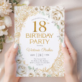フローラル 18歳の誕生日 クリームゴールド 招待状