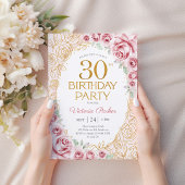 フローラル 30歳の誕生日 ブラッシュピンク ゴールド 招待状