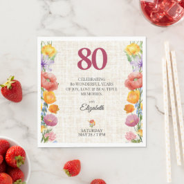 フローラル 80歳の誕生日パーティー - シックなリネンガーデン スタンダードランチョンナプキン