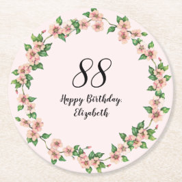 フローラル 88歳の誕生日 可愛いく淡いピンク ラウンドペーパーコースター