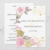 *～* フローラルQR ピンクローズ AR15 - RSVP ゴールド ウェディング 招待状 (正面/裏面)