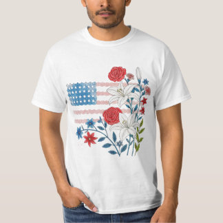 フローラルUSAフラグデザイン Tシャツ