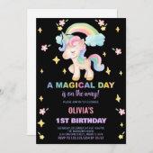 フローラレインボウスユニコーン誕生日招待状 招待状 (正面/裏面)