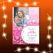 フローラレインボピンクストライプ誕生日アーチフォト 招待状