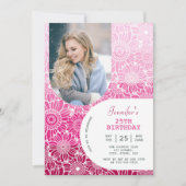 フローラレインボピンクストライプ誕生日アーチフォト 招待状 (正面)
