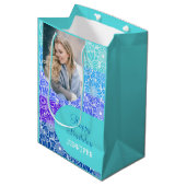 フローラレインボーストライプブルー誕生日 ミディアムペーパーバッグ (正面アングル)