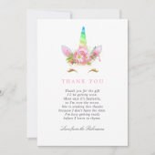 フローラレインボーユニコーン女の子の赤ちゃんシャワー サンキューカード (正面)