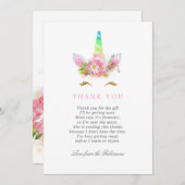 フローラレインボーユニコーン女の子の赤ちゃんシャワー サンキューカード (正面/裏面)