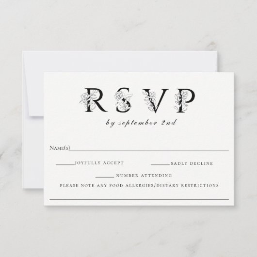 フローラレターウェディングRSVPアレルギーノート 出欠カード (正面)