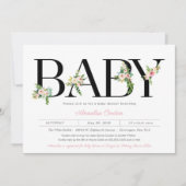 フローラレターパステルピンクガールベビーシャワー 招待状 (正面)