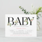 フローラレターパステルピンクガールベビーシャワー 招待状 (スタンド正面)