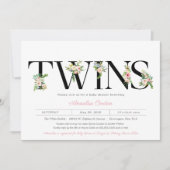 フローラレターパステルピンクツインガールベビーシャワー 招待状 (正面)