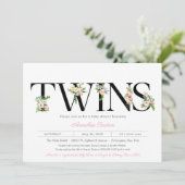 フローラレターパステルピンクツインガールベビーシャワー 招待状 (スタンド正面)