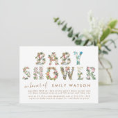 フローラレターボーイまたはガールベビーシャワークラフト紙 招待状 (スタンド正面)