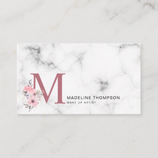 フローラレター赤面ピンクモノグラムマーブルビジネス 名刺 (正面)