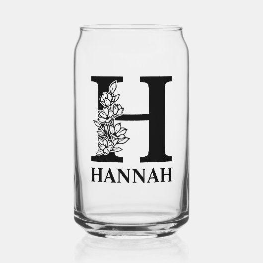 フローラレターHモノグラムと名パーソナライズされた前 ガラス缶 (正面)