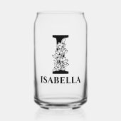 フローラレターIモノグラムと名パーソナライズされた前 ガラス缶 (正面)