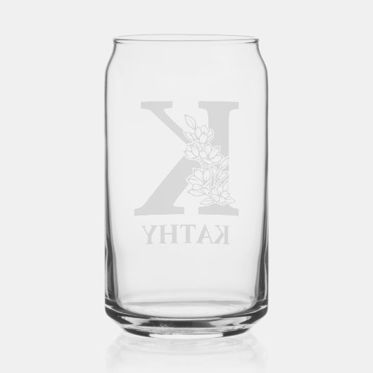 フローラレターKモノグラムと名パーソナライズされた前 ガラス缶 (裏面)