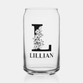 フローラレターLモノグラムと名パーソナライズされた前 ガラス缶 (正面)