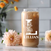 フローラレターLモノグラム名パーソナライズされた白 ガラス缶