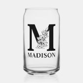 フローラレターMモノグラムと名パーソナライズされた前 ガラス缶 (正面)