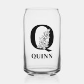 フローラレターQモノグラムと名パーソナライズされた前 ガラス缶 (正面)