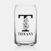 フローラレターTモノグラムと名パーソナライズされた前 ガラス缶 (正面)