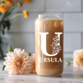 フローラレターUモノグラム名パーソナライズされた白 ガラス缶