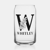 フローラレターWモノグラムと名パーソナライズされた前 ガラス缶 (正面)