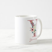 フローラレターYイニシャル – ピンクとアイボリーブーケ コーヒーマグカップ (正面右)
