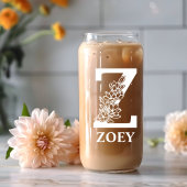 フローラレターZモノグラム名パーソナライズされた白 ガラス缶