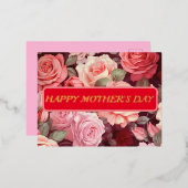 フローラレッドとバラハッピーマザーズデイゴールデンフォイル 箔シーズンポストカード (正面/裏面)