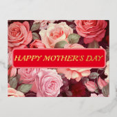 フローラレッドとバラハッピーマザーズデイゴールデンフォイル 箔シーズンポストカード (正面)