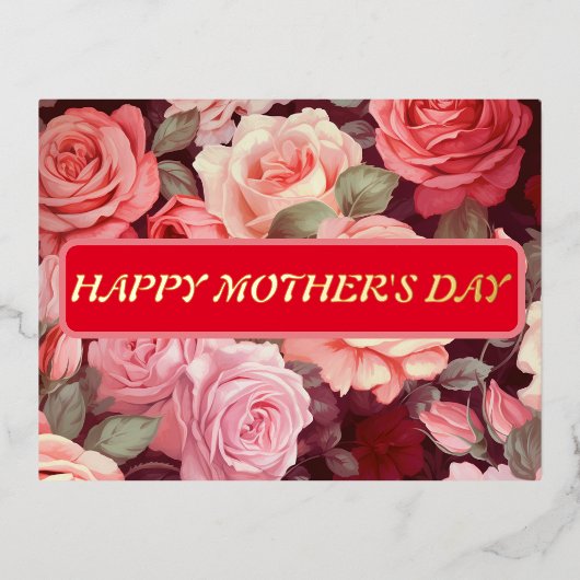 フローラレッドとバラハッピーマザーズデイゴールデンフォイル 箔シーズンポストカード (正面)