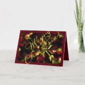 フローラレッドはっきりしたグリーン金ゴールドメリークリスマスカード シーズンカード (正面)