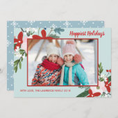 フローラレッドアクアクリスマスホリデーフォトカード シーズンカード (正面/裏面)